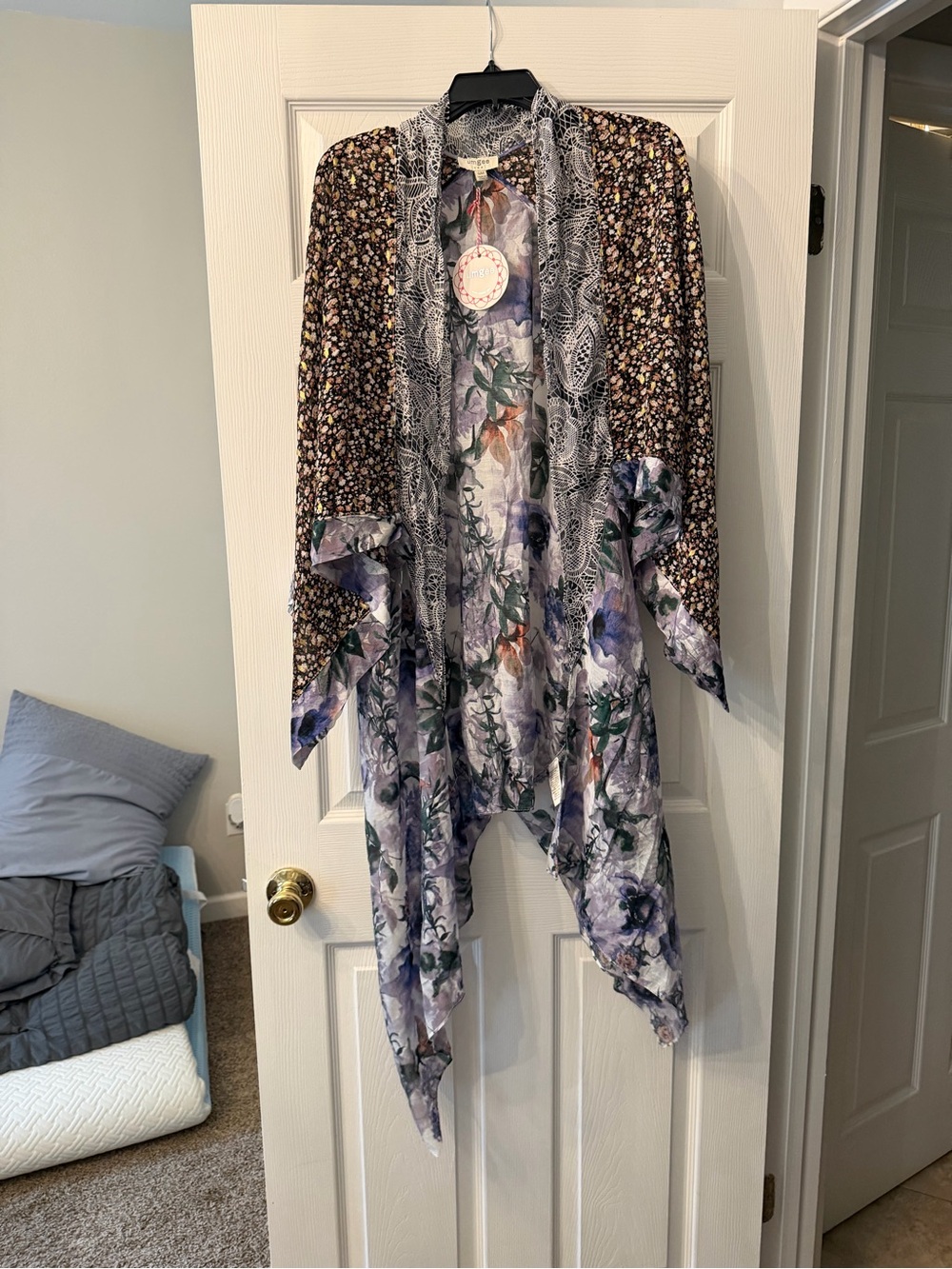 UMGEE - Floral Mixed-Print Draped Kimono - Purple Multi